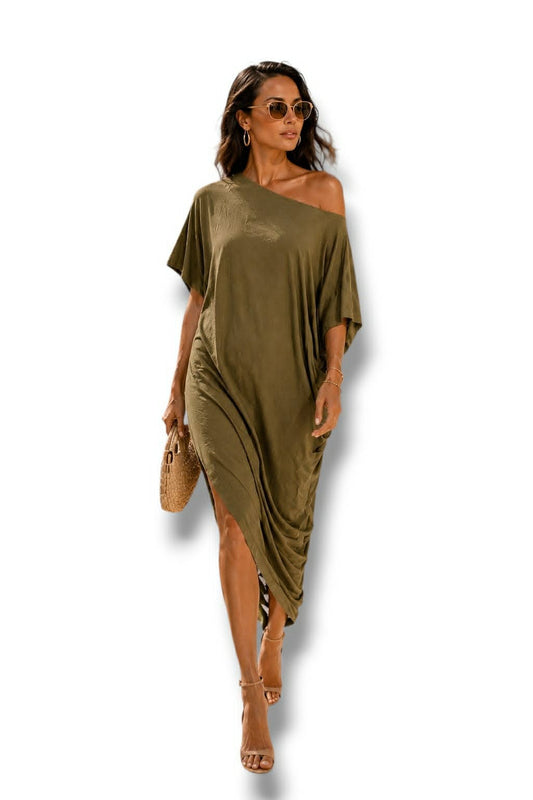 Asimetrična haljina-olive green
