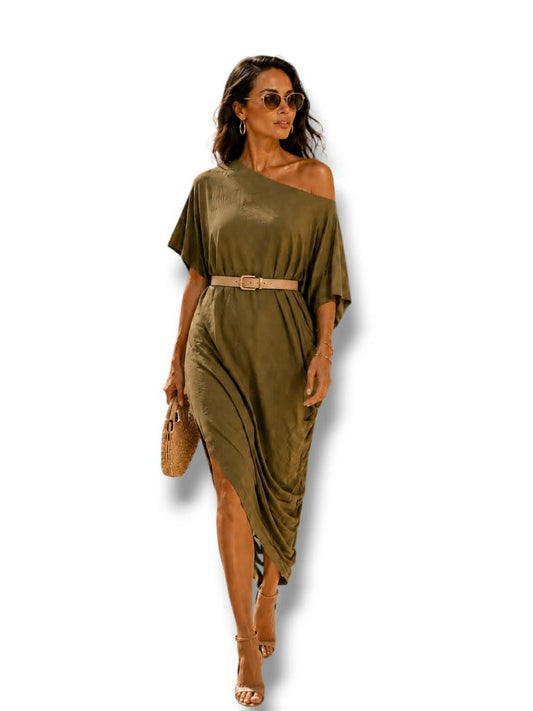 Asimetrična haljina-olive green